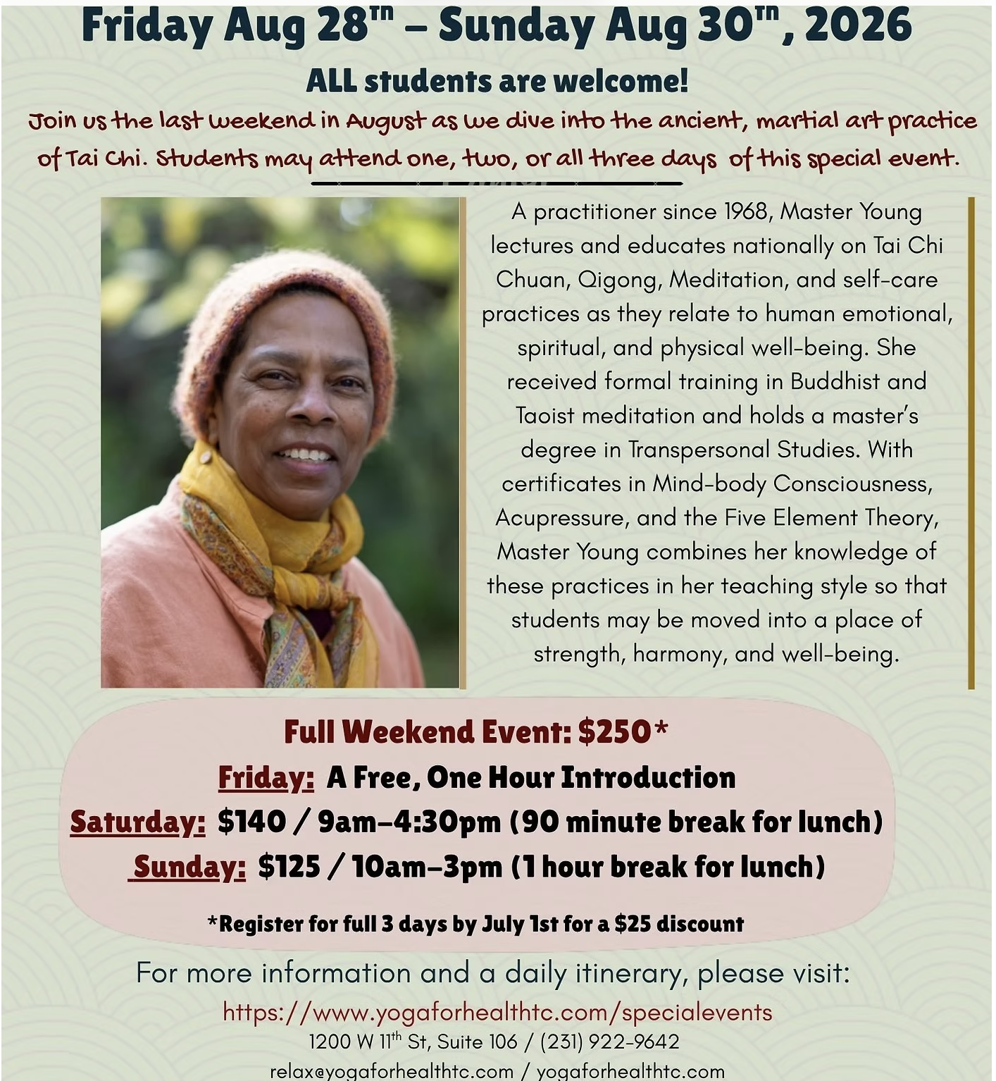 August 28 - 30 Weekend with Master Young